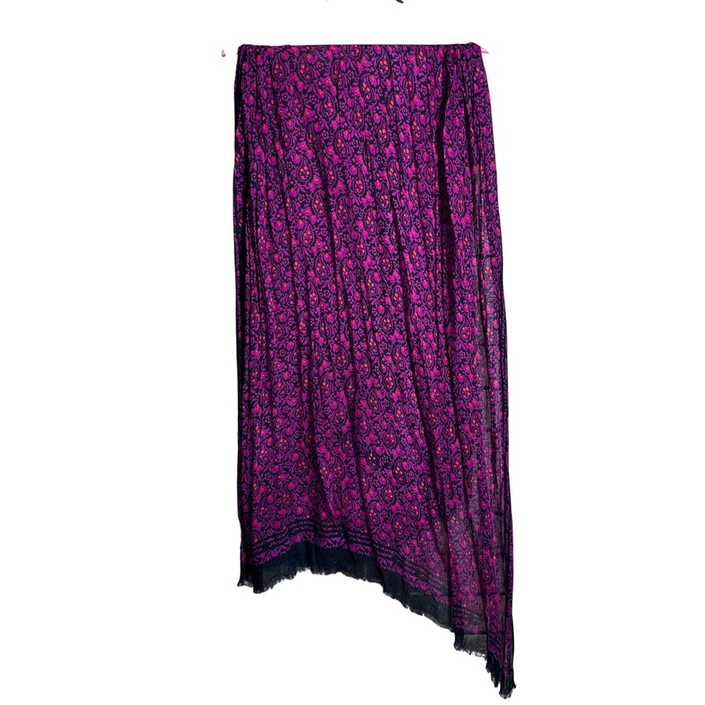 Galeries Lafayette Scarf‎ Purple Paisley Floral Lightweight Wrap Fringe large